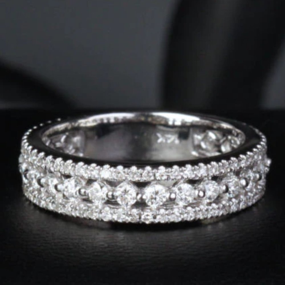 NEW Diamond Ring 3 Row Princess Cut Sterling Silver CZ Avant-Garde Band SZ 10